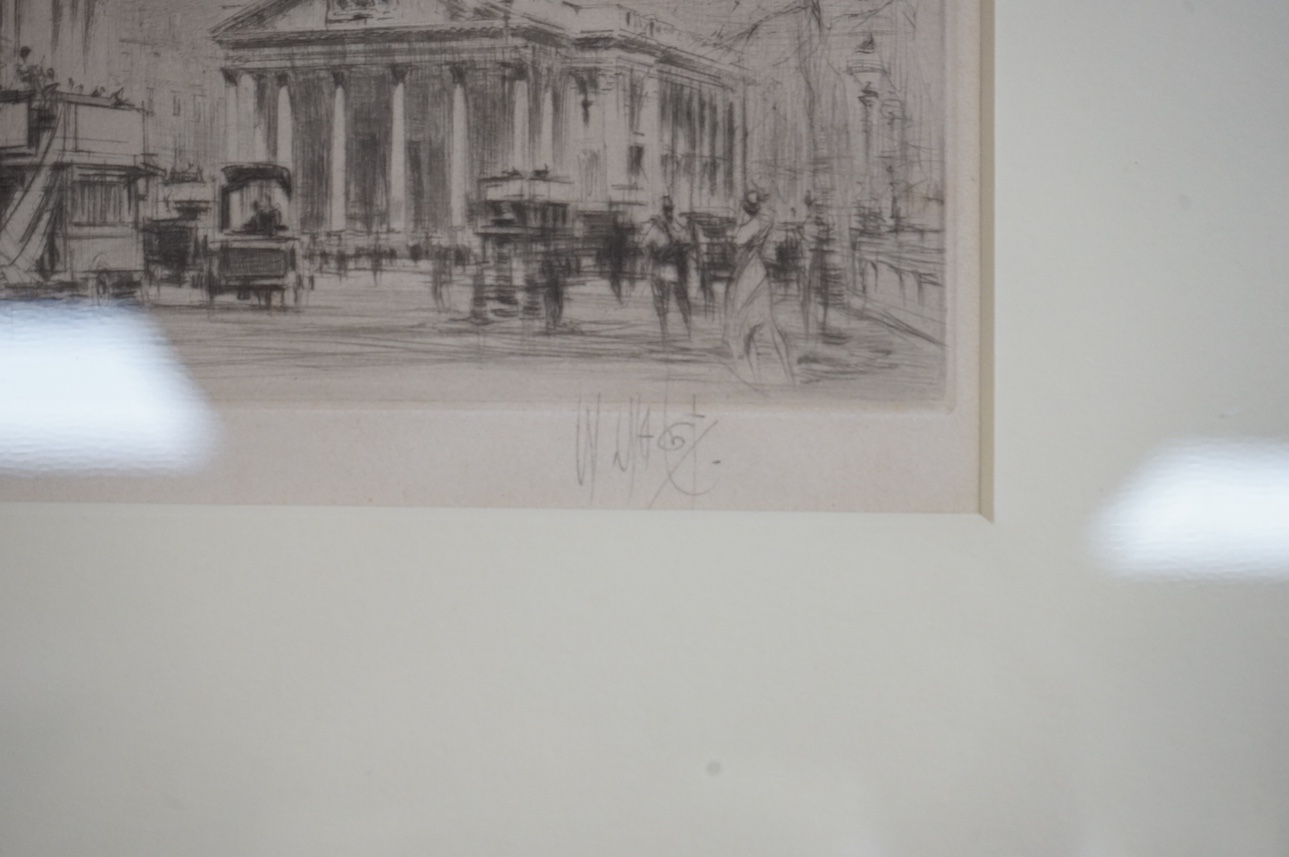 William Walcot (1874-1943), two etchings, comprising; London street scene and St Martin in the Fields, London, each signed in pencil, 15 x 22cm. Condition - some staining